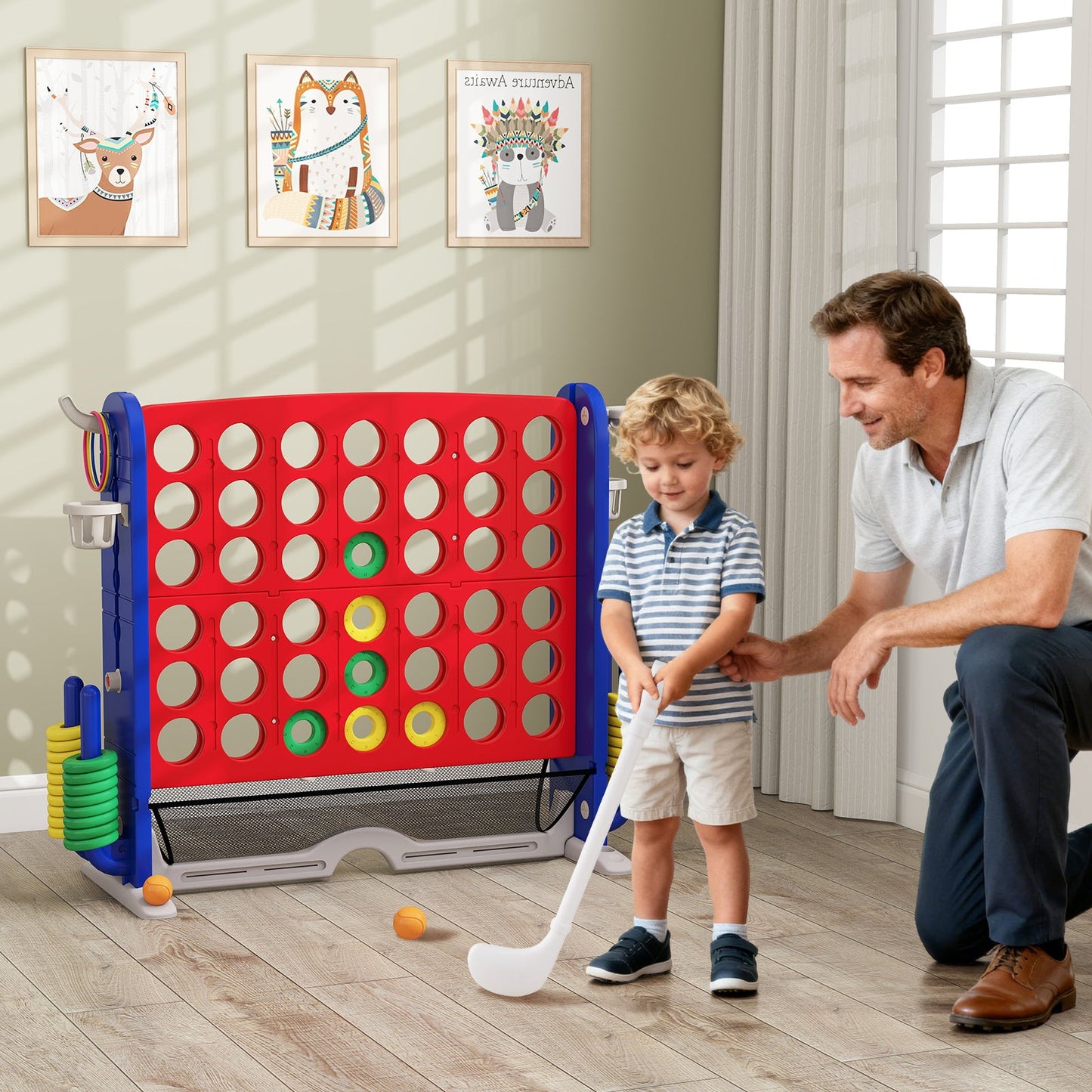 Jumbo 4-to-Score Game with Ring-toss and Basketball Hoop