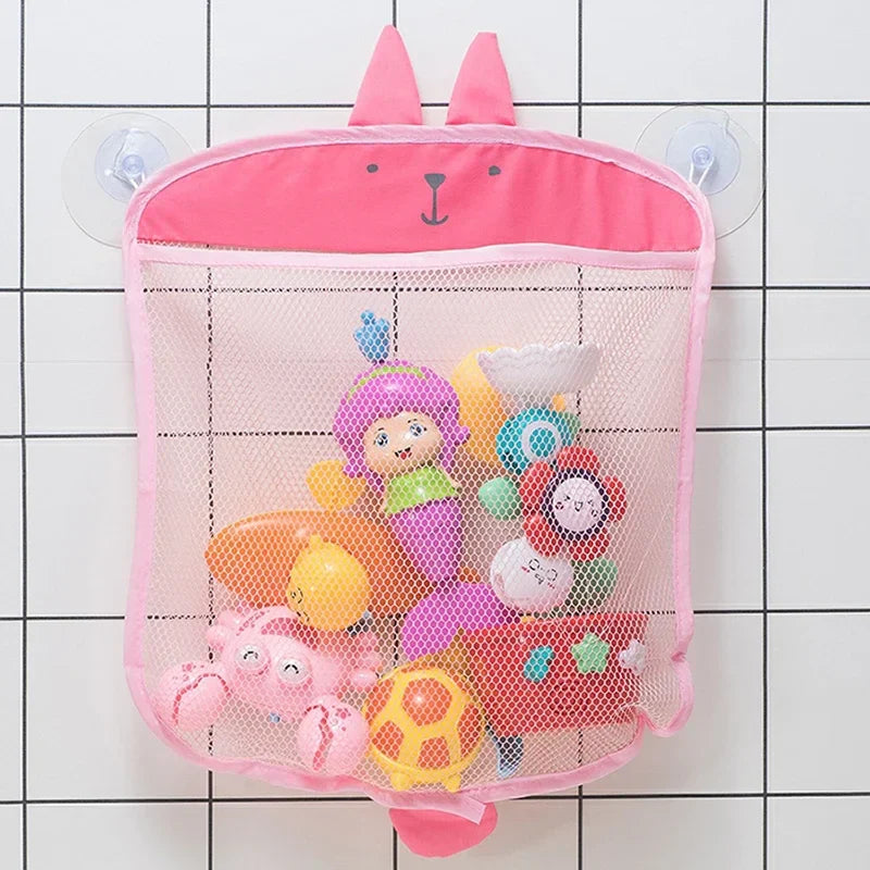 Baby Bath Toy Mesh Organizer with Suction Cups - Cartoon Animal Storage Bag for Kids