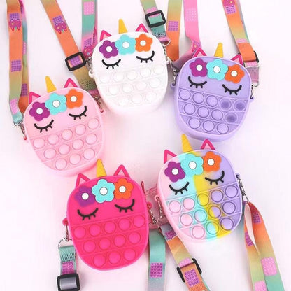 Unicorn Fidget Pop Toy Crossbody Bag Flowers and Eyelashes
