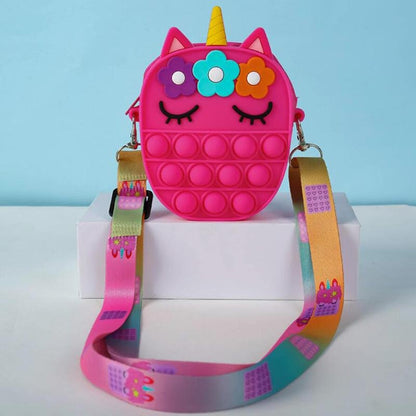 Unicorn Fidget Pop Toy Crossbody Bag Flowers and Eyelashes